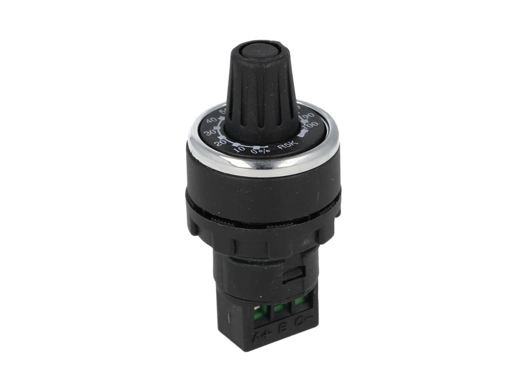 BPR05K — POTENCIOMETRO 22mm 5K OHMS 1.5WATTS CON PERILLA GRADUADA, TOLERANCIA 10%, RESISTENCIA DE AISLAMIENTO MIN 10M OHMS (500VCD) 17.30 MA