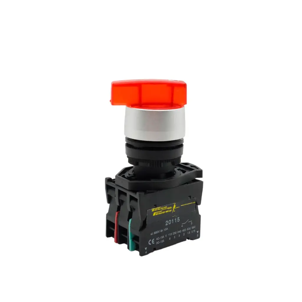 BKJ2465 — SELECTOR 2 POS.1NA/1NC 22mm LED ROJO CAPACIDAD DE CONTACTOS MANETA LARGA CA110-660/15A, CD110/6A *NO SON A PRUEBA DE EXPLOSION*