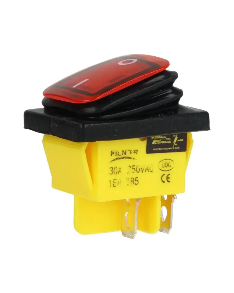 TP-T85-RL — SWITCH ILUMINADO ROJO 2P1T LED, 110VCA, 30A/250VCA, IP67, SELLADO, 30X22mm