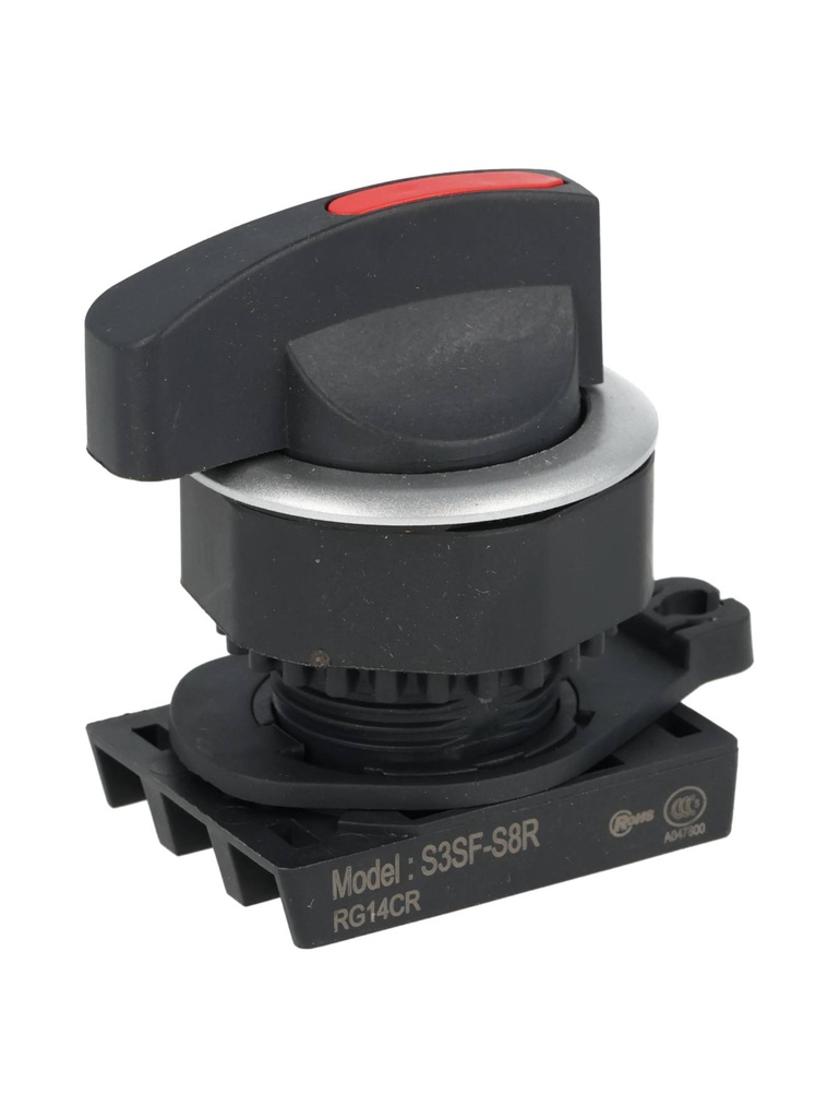 S3SF-S8R — SWITCH SELECTOR ROJO MANIJA LARGA 30mm3 POSICIONES MANTENIDO