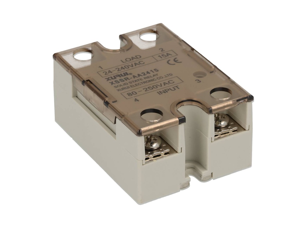 SSR-15AA — RELEVADOR ESTADO SOLIDO 15A/240VCA VOLT CONTROL85-280VCA, PARA CARGAS RESISTIVAS, CON LED INDICADOR, CRUCE POR CERO, SALIDA TRIAC