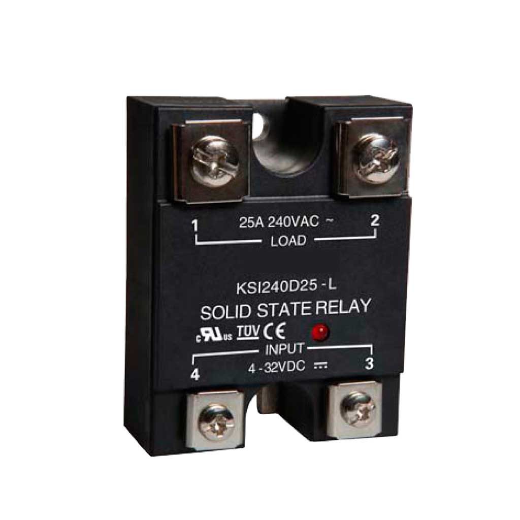 KSI240D25-L — RELEVADOR ESTADO SÓLIDO 25A/280VCA VOLT CONTROL 4-32VCD, PARA CARGAS RESISTIVAS, CRUCE EN CERO, SALIDA TRIAC