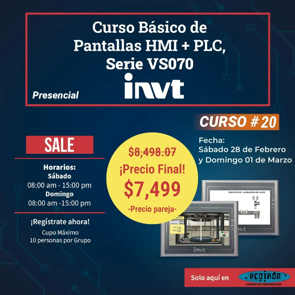 CURSO Pantallas HMI + PLC básico — sábado 28 de febrero y domingo 01 de marzo 2026                 *Precio por pareja*