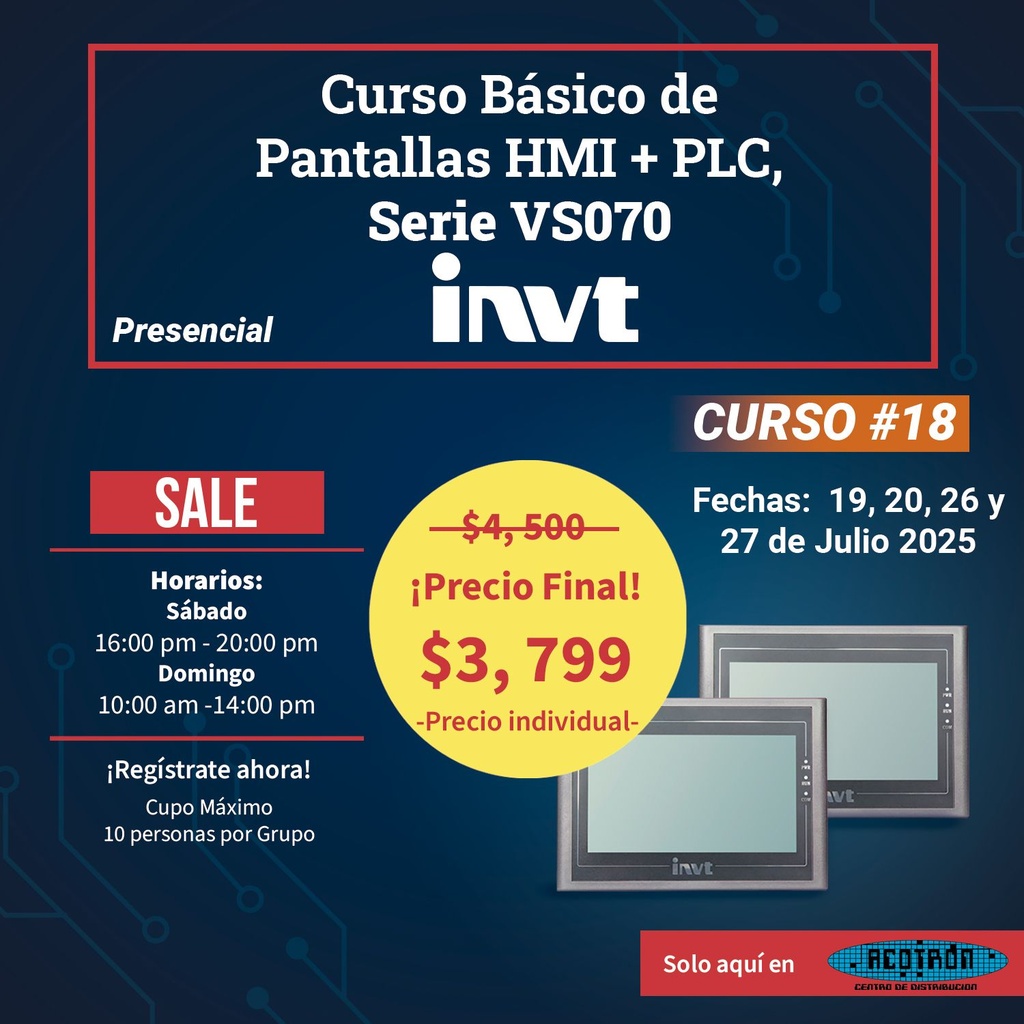 CURSO Pantallas HMI + PLC básico — sábado 20 y domingo 21 septiembre 2025                 *Precio por pareja*