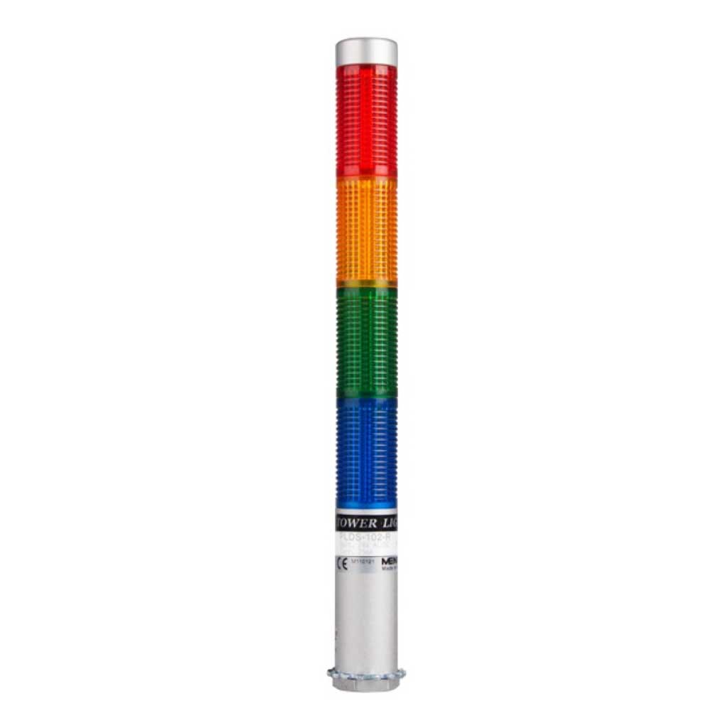 PLDSF-401-RYGB — TORRETA IND CON LED 25mm FLASH 12VCA/CD ROJO/AMARILLO/VERDE/AZUL POSTE 65mm