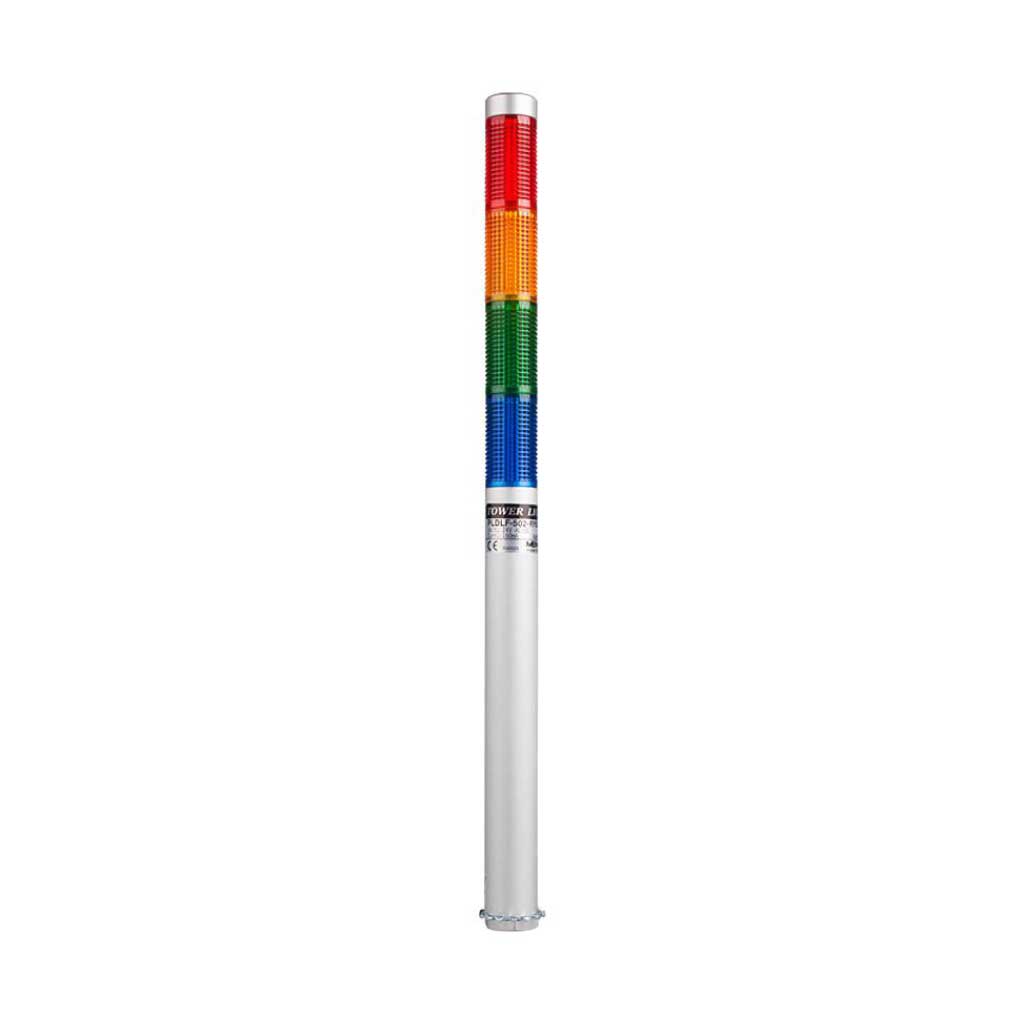 PLDL-402-RYGB — TORRETA IND CON LED 25mm 24VCA/CD ROJO/AMARILLO/VERDE/AZUL POSTE 150mm