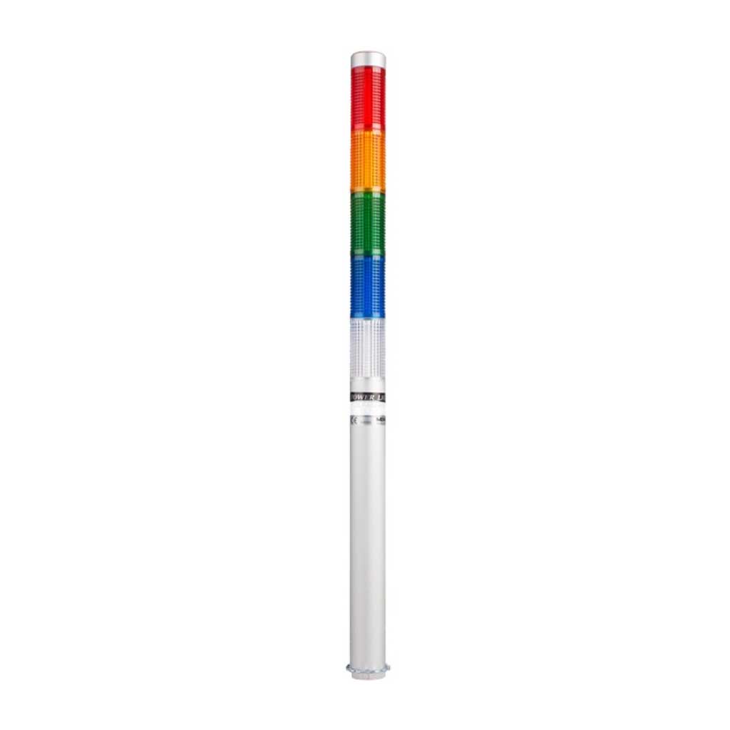 PLDLF-501-RYGBC — TORRETA IND CON LED 25mm FLASH 12VCA/CD ROJO/AMARILLO/VERDE/AZUL/BLANCO POSTE 200mm