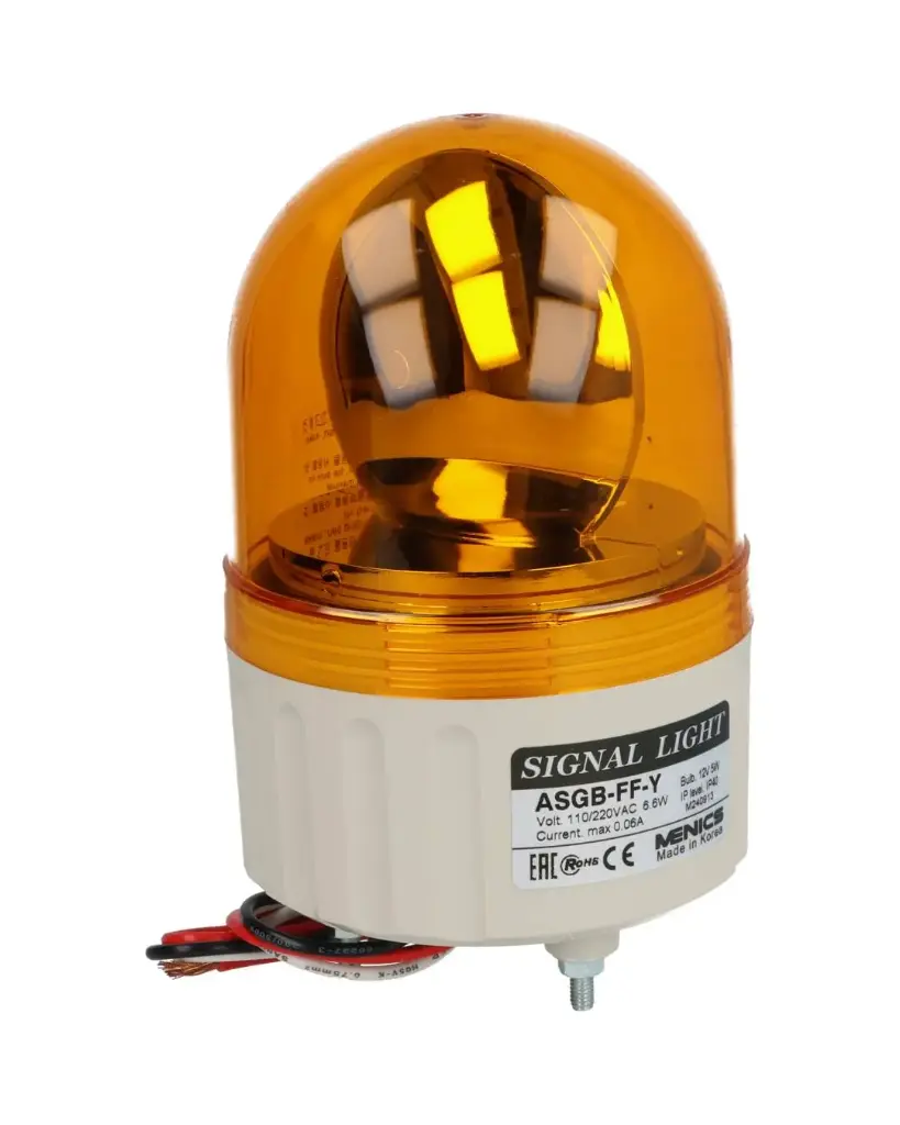 ASGB-FF-Y — FAROLA AMARILLA.110/220VCA 86mm, ROTATIVA CON ALARMA