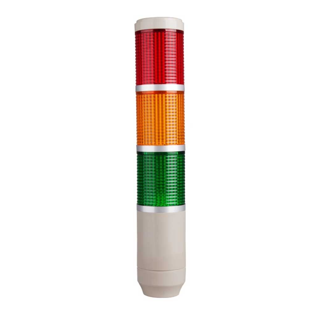 MT5C3AL-3 — TORRETA INDUSTRIAL 24VCA/CD 3 COLORES 56mm CON FLASH ROJO, AMARILLO, VERDE