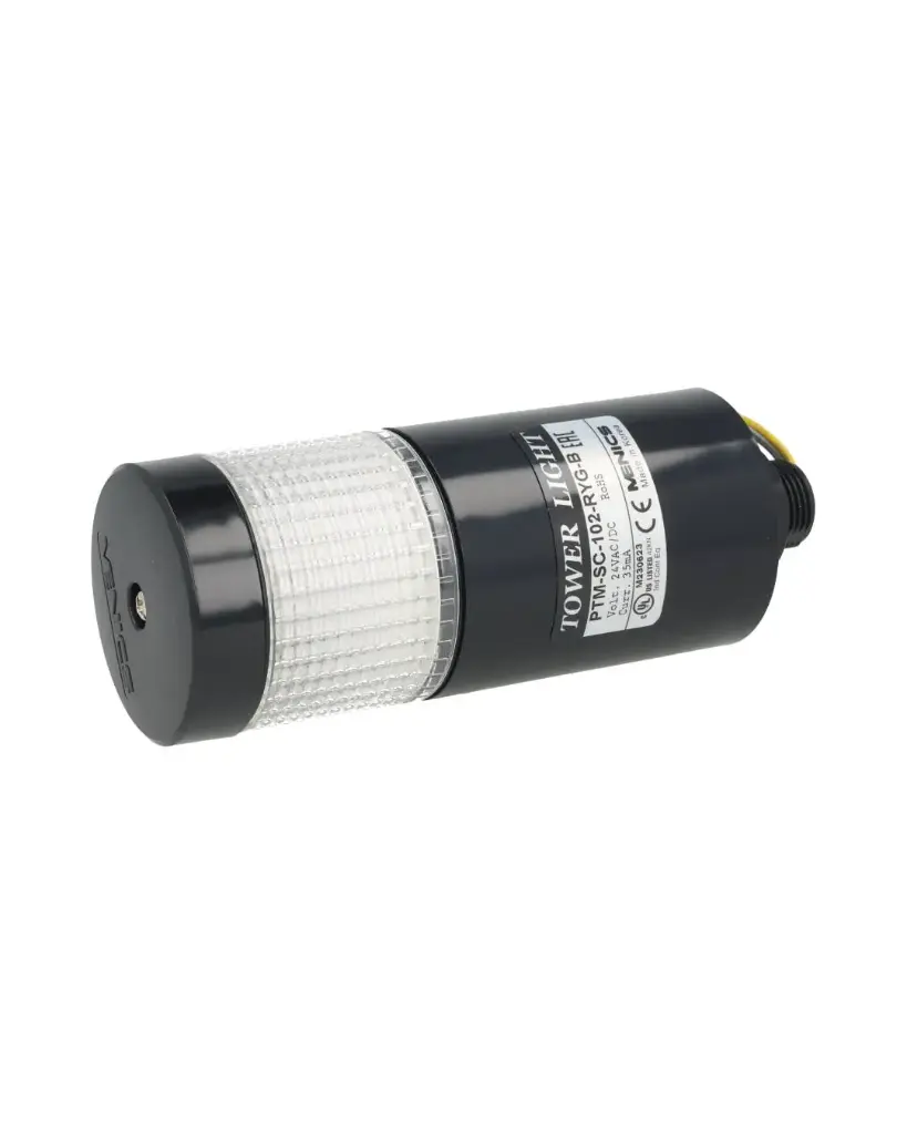 PTM-SC102-RYG-B — TORRETA INDUSTRIAL ESTANDAR, ROJO, AMARILLO, VERDE, ALAMBRES MONTAJE DIRECTO/PLOMO 24VCA/CD, CUERPO NEGRO
