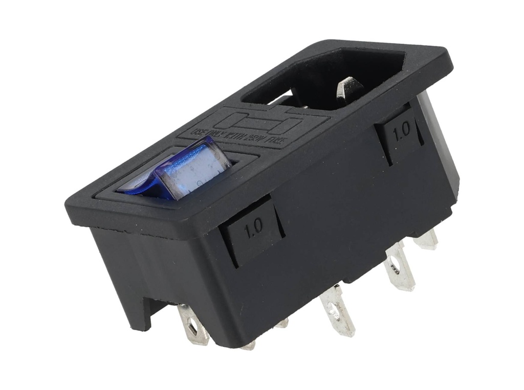 TP-CF-B — INTERRUPTOR CON FUSIBLE Y CONECTOR PARA GABINETE, 125VCA/10AMP. COLOR AZUL