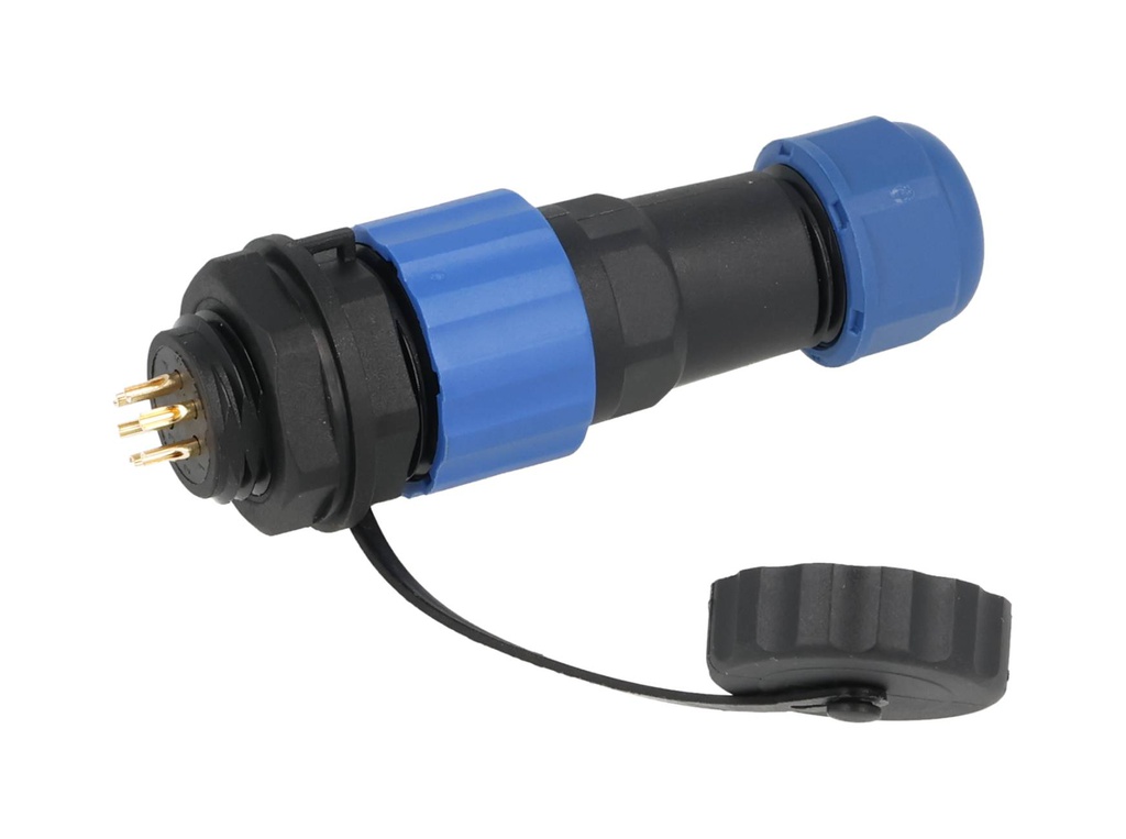 TP-SP16-SP6P — CONECTORES PANEL/RECTO (PAR) 6 PIN IMPERMEABLE IP68, 5A/250VCA, DIAMETRO DE BARRENO 16mm PIN COBRE CHAPEADO EN DORADO/PLATEADO