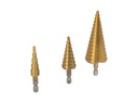 TP-CB3-432 — BROCAS CONICAS JUEGO DE 3 PIZAS. 4-12, 4-20, 4-32mm, PARA MADERA, PLASTICO Y METAL A BAJA Y MEDIA VELOCIAD Y OTROS MATERIALES