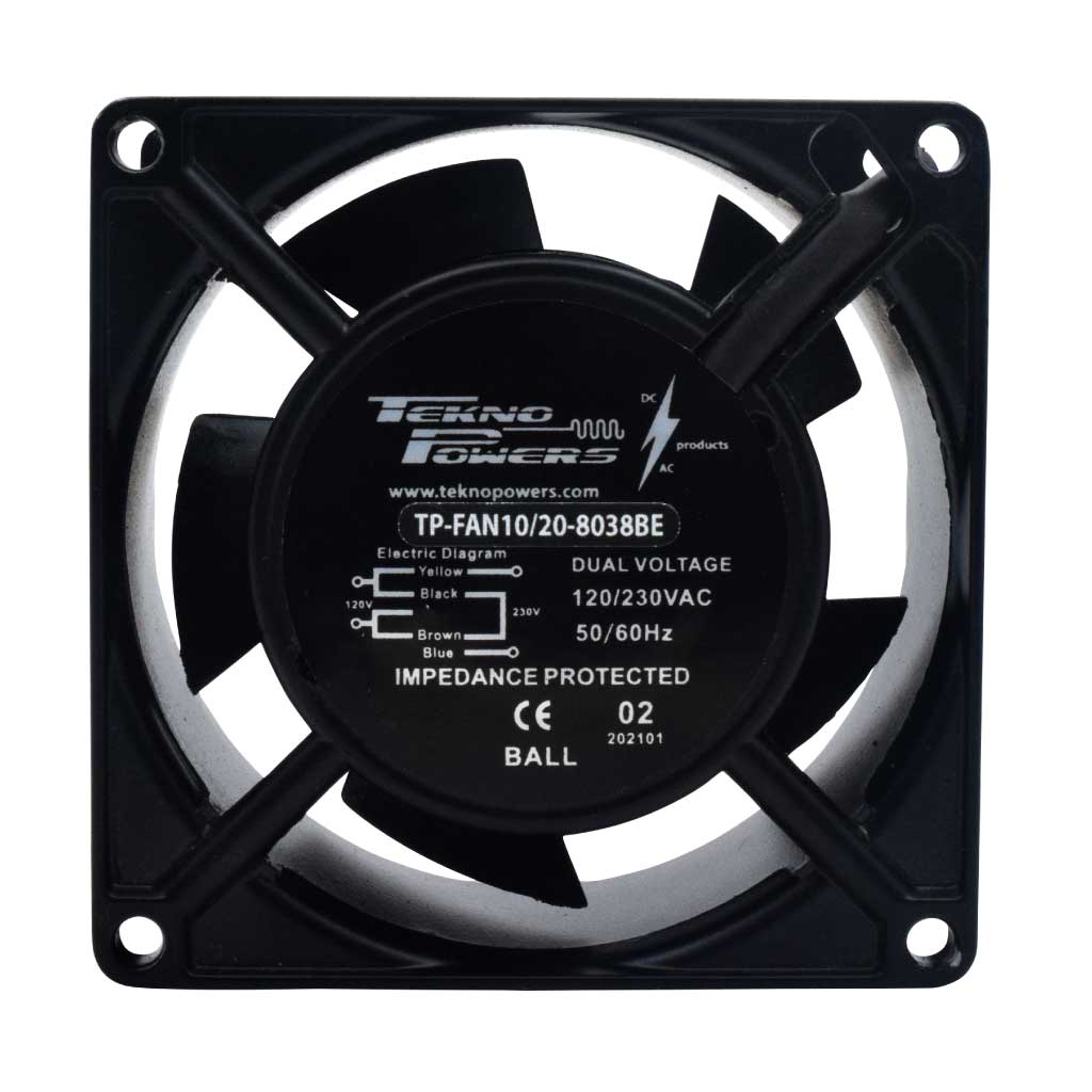 TP-FAN10/20-8038BE — VENTILADOR C/BALERO 110/220VCA 80X80X38MM RPM2300-2700 CFM 19-23 REJILLA 80M/8-PFmm (NO INCLUIDA)
