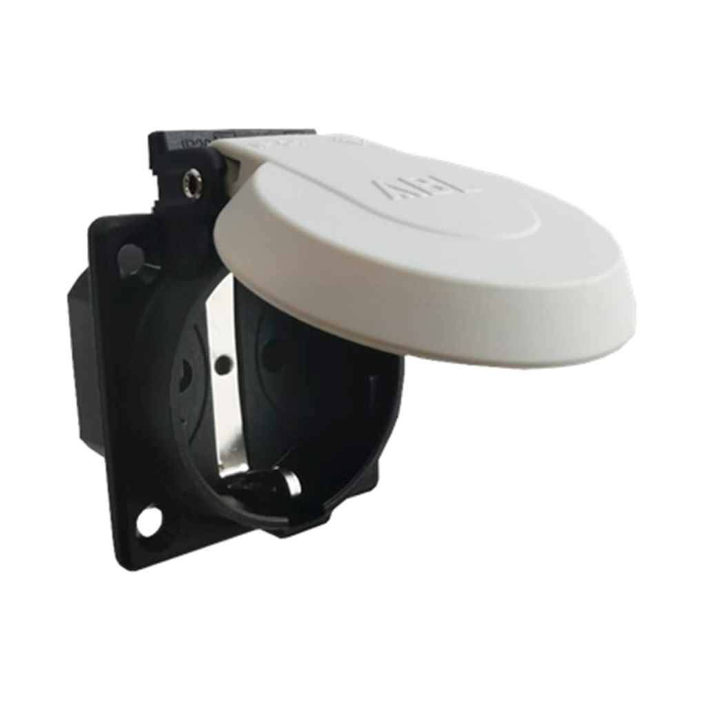 AE12506 — TOMA CORRIENTE COLOR GRIS MONTAJE PANEL, EUROPEO