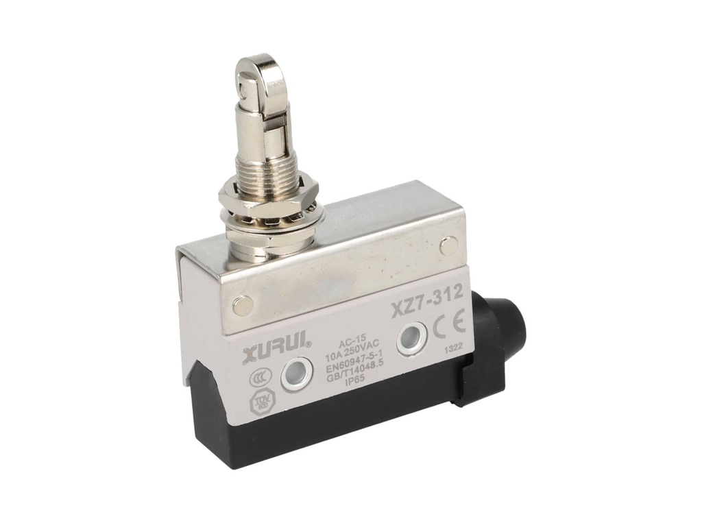 XZ7-312 — MICROSWITCH MINIATURA ROLDANA METALICA, TRANSVERSAL 1NA+1NC, 10A 250V