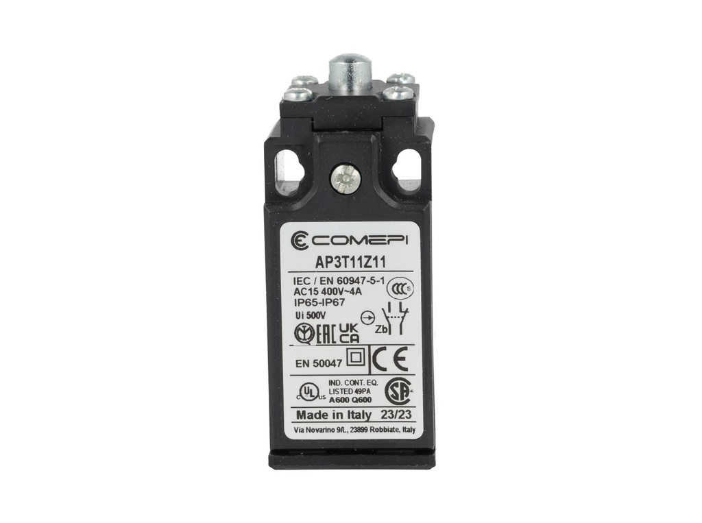 AP3T11Z11 — SWITCH INDUSTRIAL UNIDIRECCIONAL 1NA+1NC, 3A 400VCA DE BOTON PULSADOR