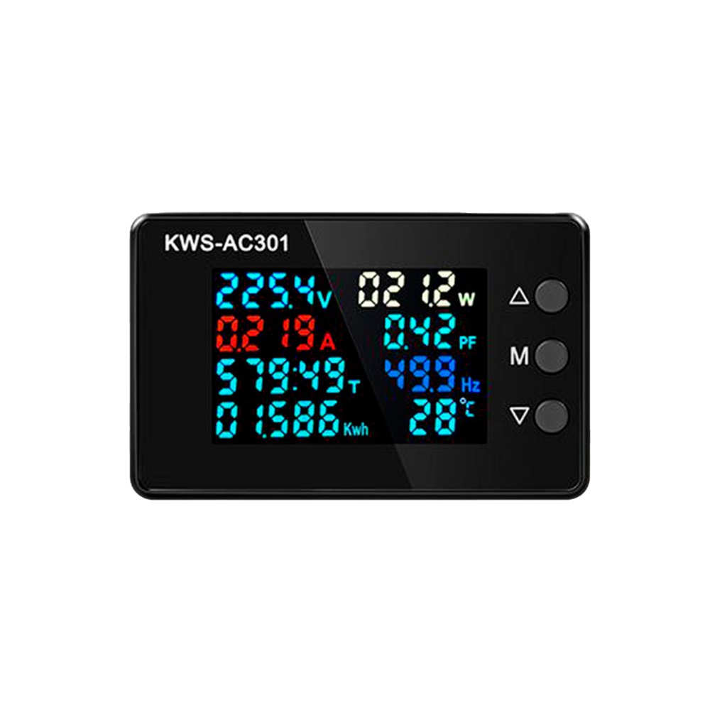 KWS-AC301 — ANALIZADOR DE ENERGÍA, VOLTS, AMP, TIEMPO, FACTOR DE POTENCIA, WATTS, TEMP, HZ, KWH, 30VCA, 100 AMP. C/DONA VI PARTIDA, PANTALLA DE COLOR