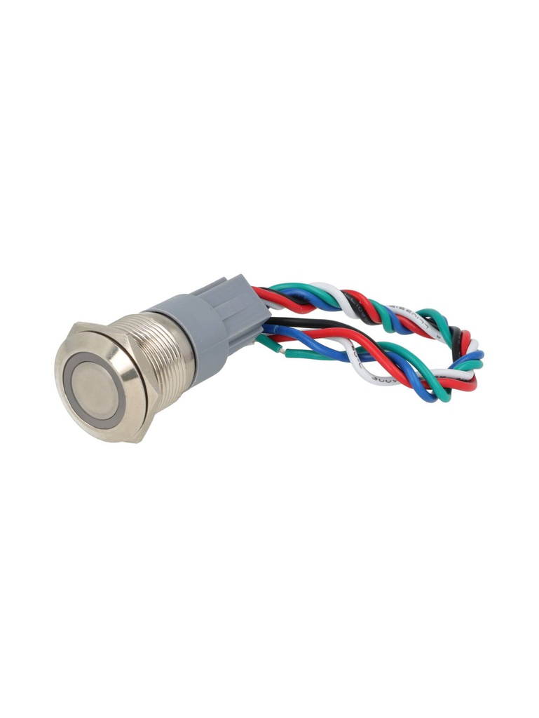 TP-ML19-PR110 — INTERRUPTOR METÁLICO 19MM 110VCA 6A ENCLAVADO CON SIMBOLO ILUMINADO Y CONECTOR