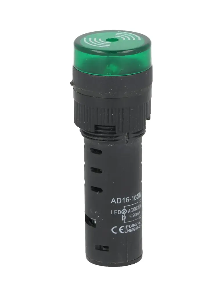 BLIR12V — BUZZER INTERMITENTE 16MM 12V LED VERDE 85DB *NO SON A PRUEBA DE EXPLOSIÓN*