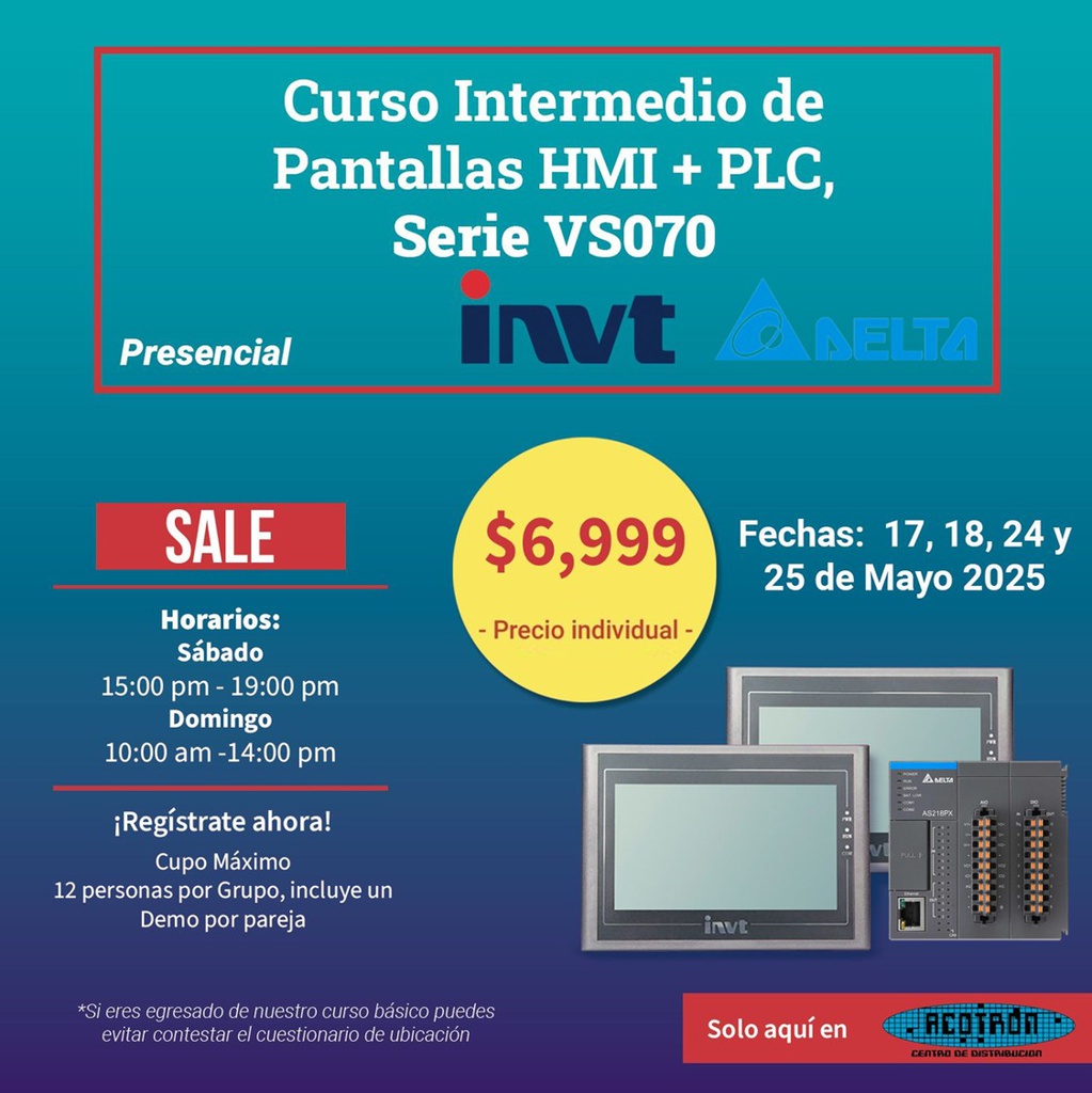CURSO PLC + HMI Intermedio — Mayo 17, 18, 24 y 25      *Precio individual*