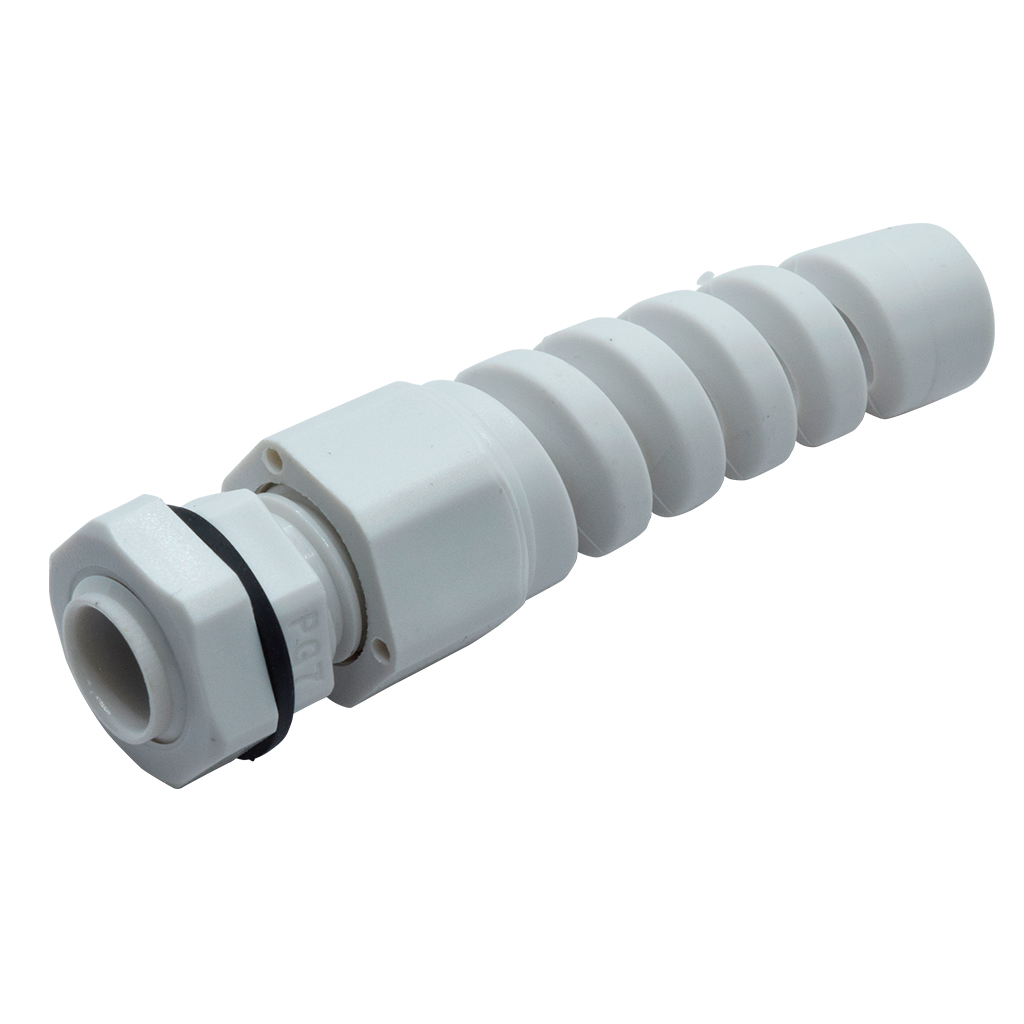 CGF-PG16 – CONECTOR GLANDULA BLANCO CON ESPIRAL PG16 10 M 25/64&quot; POLIAMIDA, INCLUYE TUERCA Y SELLO BARRENO 3/4&quot;