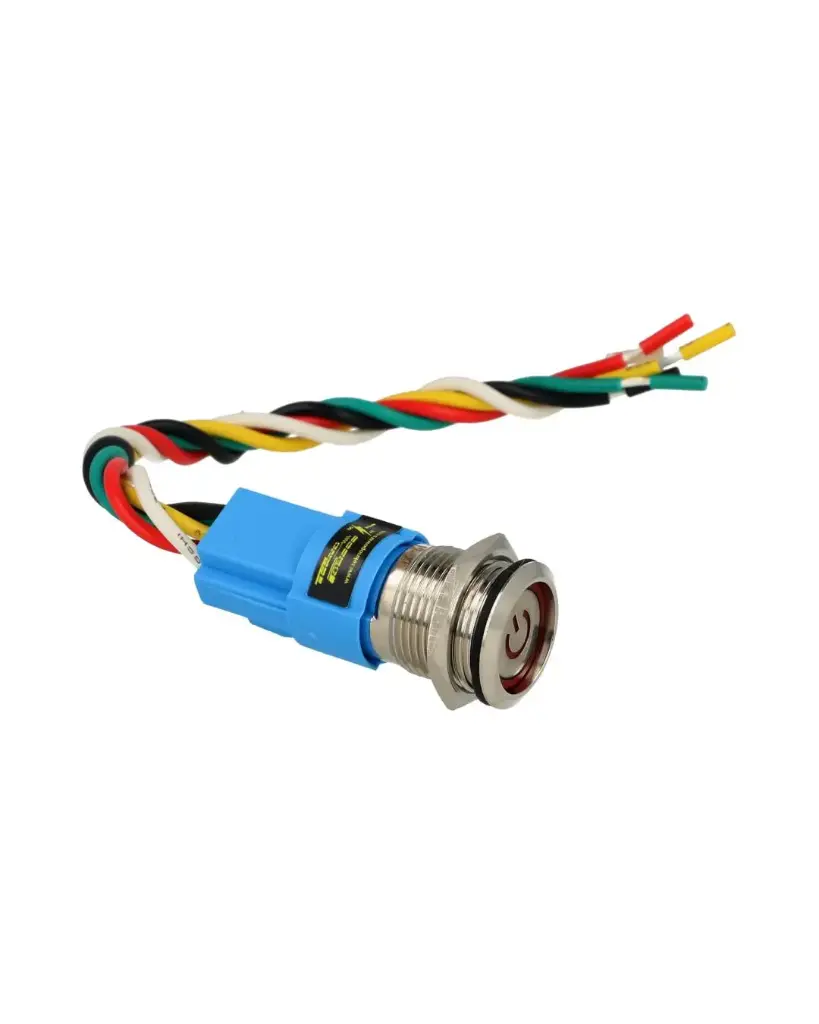 TP-ML16-PR24 – INTERRUPTOR METALICO 16MM 12-24V ENCLAVADO CON SIMBOLO ILUMINADO Y CONECTOR
