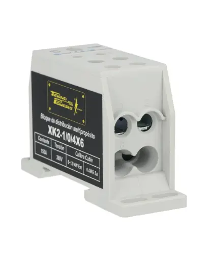 [XK2-1/0/4X6] XK2-1/0/4X6 — BLOQUE DE DISTRIBUCION MULTIPROPOSITO 150A MAX.4 CONDUCTORES, CALIBRE 6 AWG