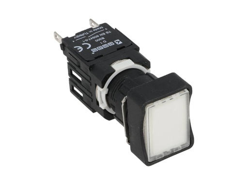 [D100DDB] D100DDB — BOTON PULSADOR 16mm, NO ILUMINADO BLANCORASANTE MOMENTANEO RECTANGULAR, INCLUYE 1CON NA (MAXIMO 2 CONTACTOS) 