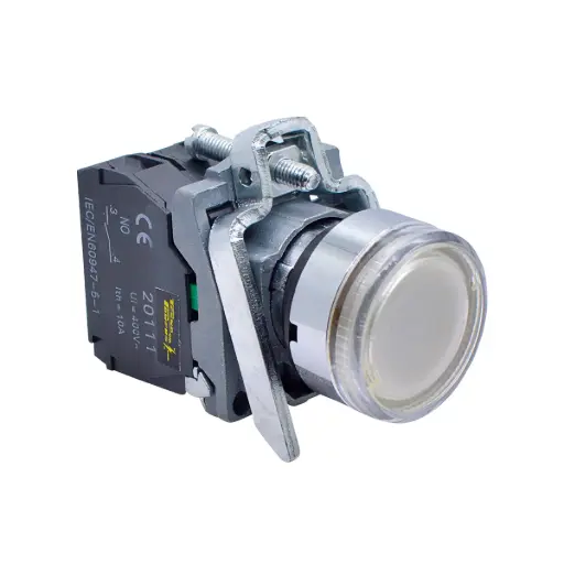[TP-XB4-LW] TP-XB4-LW — BOTON PULSADOR METALICO CON LED BLANCONA 22mm 220/240VCA *NO SON A PRUEBA DE EXPLOSION*