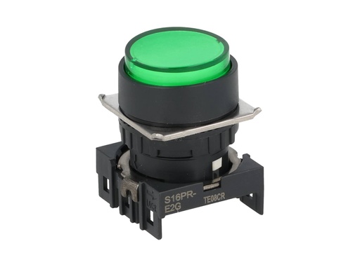 [S16PR-E2G] S16PR-E2G — BOTON PULSADOR VERDE 16mm, MANTENIDO, NO ILUMINADO, REDONDO SALIENTE 