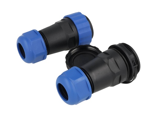 [TP-SP28-S22P] TP-SP28-S22P — CONECTORES EXTENSION/RECTO (PAR) 22PIN, IMPERMEABLES IP68, 5A/250VCA, DIAMETRO DE BARRENO 28mm, PIN COBRE CHAPEADO EN DORADO/PLATEADO