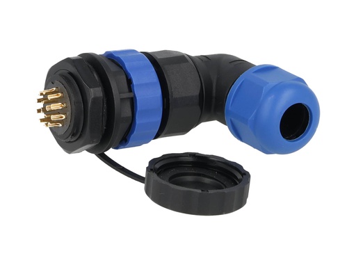 [TP-SP20-AP14P] TP-SP20-AP14P — CONECTORES PANEL/ANGULO (PAR) 14PIN, IMPERMEABLES, IP68, 5A/250VCA, DIAMETRO DE BARRENO 20mm, PIN COBRE CHAPEADO EN DORADO/PLATEADO