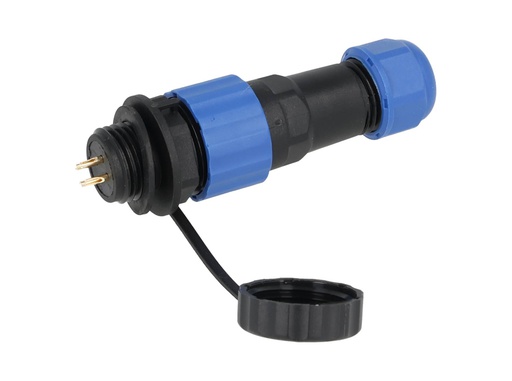 [TP-SP16-SP4P] TP-SP16-SP4P — CONECTORES PANEL/RECTO (PAR) 4 PIN IMPERMEABLES IP68, 5A/250VCA, DIAMETRO DE BARRENO 16mm, PIN COBRE CHAPEADO EN DORADO/PLATEADO