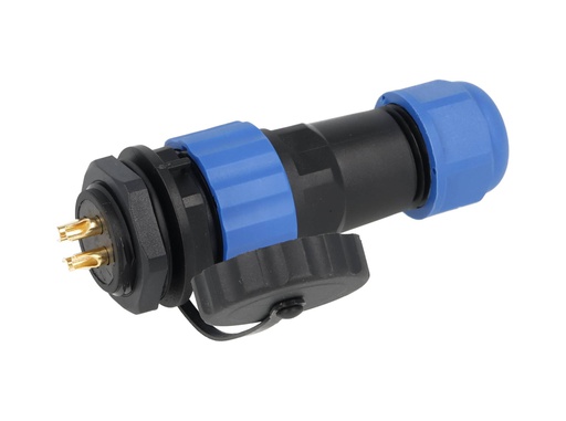 [TP-SP20-SP4P] TP-SP20-SP4P — CONECTORES PANEL/RECTO (PAR) 4PIN, IMPERMEABLES IP68, 25A/250VCA, DIAMETRO DE BARRENO 20mm, PIN COBRE CHAPEADO EN DORADO/PLATEADO