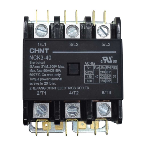 [NCK3-40A/3-24V] NCK3-40A/3-24V — CONTACTOR PARA AIRE ACONDICIONADO 3X40A/24VCA DE BOBINA