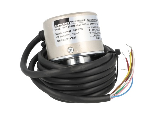 [PRID50-100] PRID50-100 — ENCODER INCREMENTAL F8mm, 100PPR, D50mm, SALIDA LINEAR DRIVER, ALIMENTACION 5-24VCD, SALIDAS A, B, Z Y ABZ INVERTIDAS, CUERPO ALUMINIO, CABLE 2.5 METROS 
