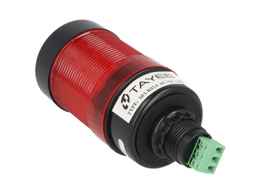 [503-R024] 503-R024 — FAROLA ROTATIVA LED ROJO 50mm 24VCA/CD CON BUZZER 80DB BARRENO BASE 22mm
