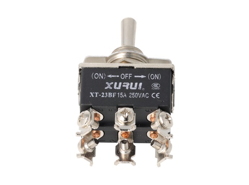 [XT-23BF] XT-23BF — INTERRUPTORES DE PALANCA 6 TORNILLOS Posiciones: PULS-OFF-PULS Capacidad: 20/15A 125/277VAC 