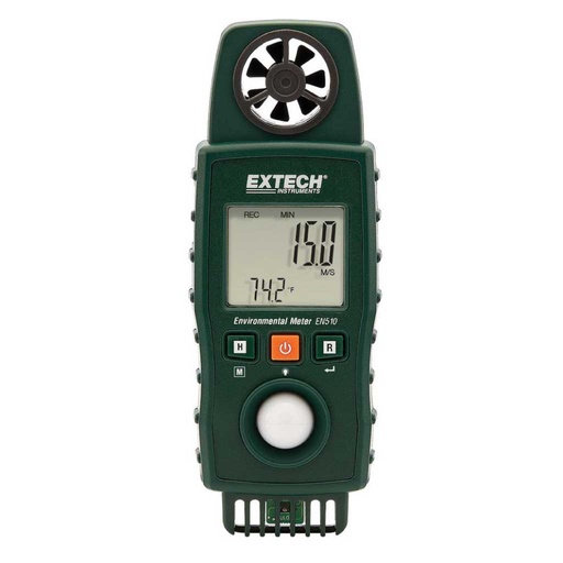 [EN510] EN510 — MEDIDOR DE AMBIENTE 10 EN 1, VELOCIDAD DE AIRE, FLUJO DE AIRE, TEMP., TEMP. TIPO K, INDICE DE CALOR, HUMEDAD, BULBO HÚMERO, PUNTO DE CONDENSACION, SENS. TERMICA, NIVEL DE LUZ