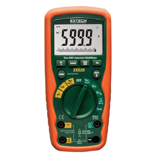 [EX520A] EX520 — MULTIMETRO USO INDUSTRIAL, RMS, A PRUEBA DE AGUA NORMA IP67