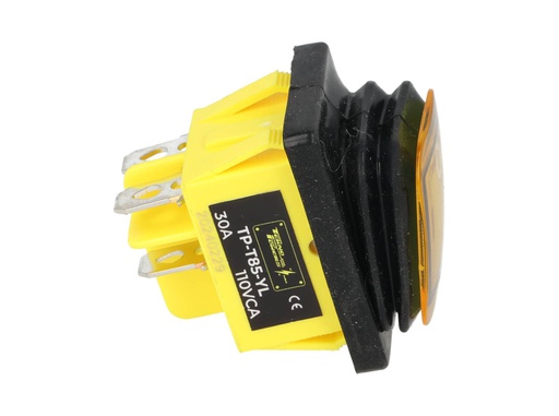 [TP-T85-YL] TP-T85-YL — SWITCH ILUMINADO AMARILLO 2P1T LED, 110VCA, 30A/250VCA, IP67, SELLADO, 30X22mm