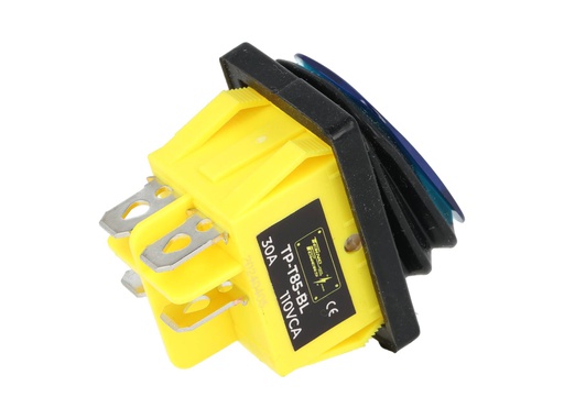 [TP-T85-BL] TP-T85-BL — SWITCH ILUMINADO AZUL 2P1T LED, 110VCA, 30A/250VCA, IP67, SELLADO, 30X22mm