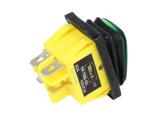 [TP-T85-GL] TP-T85-GL — SWITCH ILUMINADO VERDE 2P1T, LED 110VCA30A/250VCA, IP67, SELLADO, 30X22mm