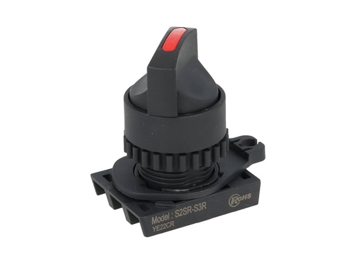 [S2SR-S3R] S2SR-S3R — SWITCH SELECTOR ROJO MANIJA CORTA, 22mm, 2 POSICIONES MANTENIDO