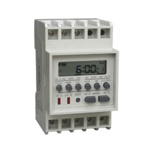 [TP-TM812M-1] TP-TM812M-1 — TIMER D SEMANAL, 110VCA, 2 CANALES, 4/ON-OFF, 3/ON-OFF, 16AMP.BAT.RESP.38H, DIN RIEL