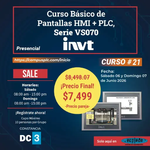 [CURSO-PAREJA] CURSO Pantallas HMI + PLC básico — Sábado 06 y Domingo 07 de Junio 2026                 *Precio por pareja*