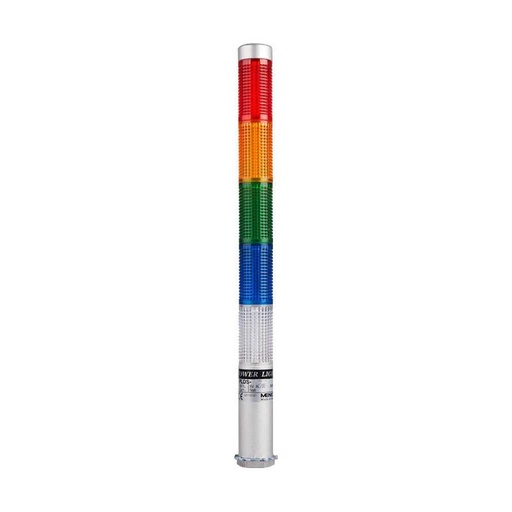 [PLDSF-502-RYGBC] PLDSF-502-RYGBC — TORRETA IND CON LED 25mm FLASH 24VCA/CD ROJO/AMARILLO/VERDE/AZUL/BLANCO POSTE 65mm