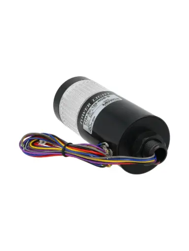 PTM-SC102-RGB-B — TORRETA INDUSTRIAL ESTANDAR, ROJO VERDE, AAZUL, ALAMBRES MONTAJE DIRECTO/PLOMO, 24VCA/CD CUERPO NEGRO