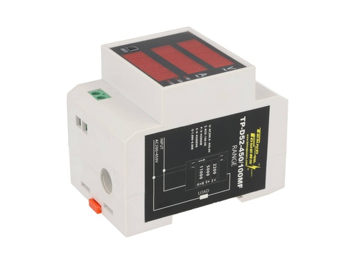 [TP-D52-450/100MF] TP-D52-450/100MF — MEDIDOR DIGITAL VOLT/AMP, 220-450VCA/100A, HOROMETRO, MONTAJE EN RIEL DIN, W, KWH, TIMER, FACTOR DE POTENCIA, 30 KW, 99999KWH, FP 0-1, 999.59H